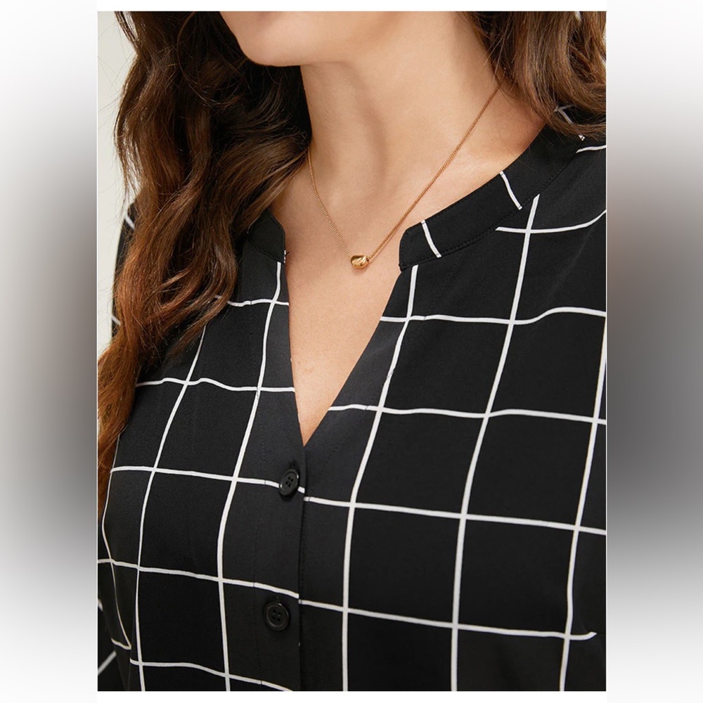 Nwt Plaid Notched Button Up Ruffle Sleeve Split H… - image 7